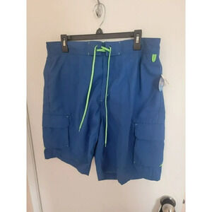 Wave Zone NWT Mens 36/38 Cargo Swim Shorts Swim Trunks Blue Swim Shorts UV 50